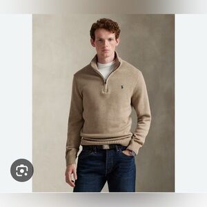 Polo Ralph Lauren Tan Cotton Quarter-Zip Mockneck Jumper, size XXL